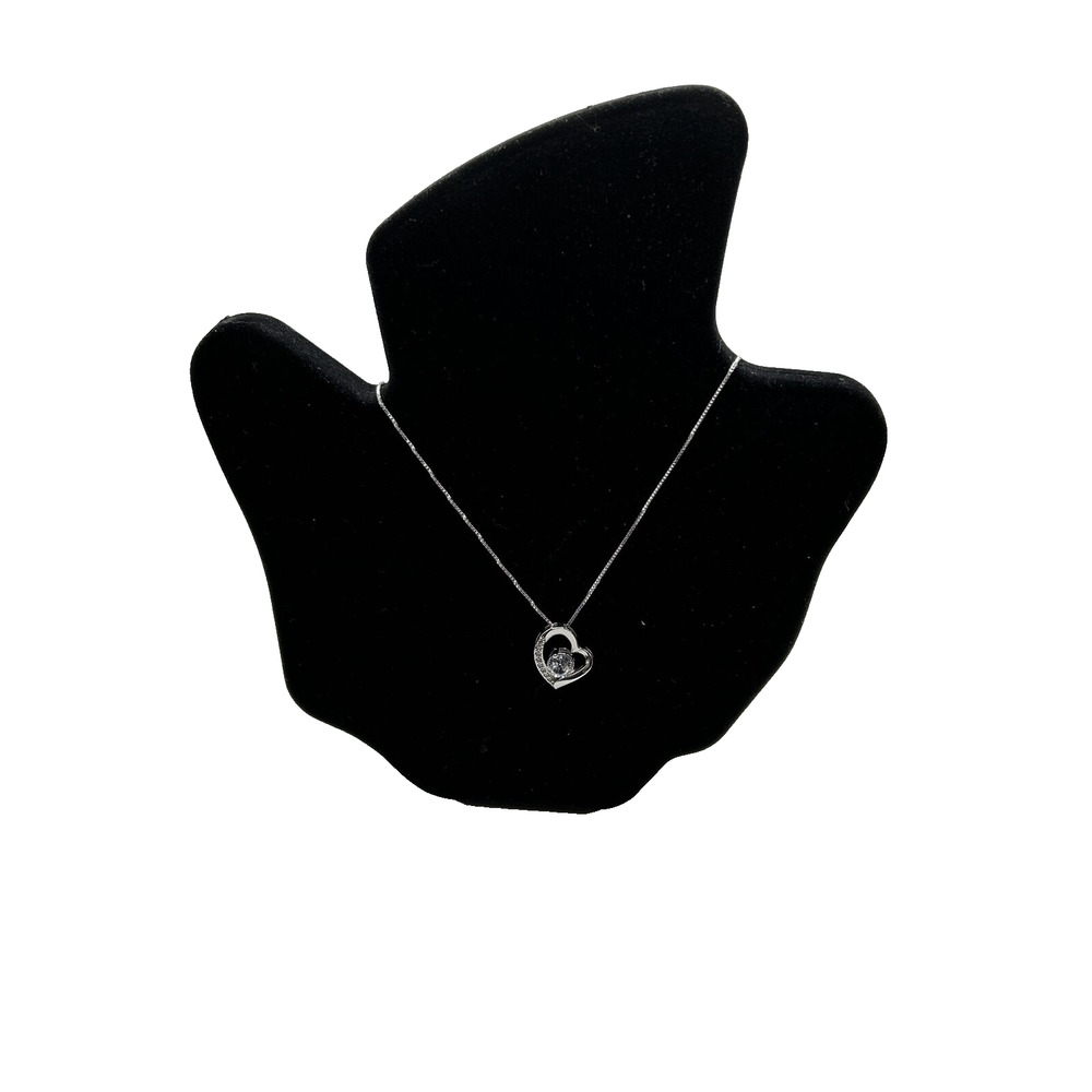 Sterling Silver Cubic Zirconia Heart With Cubic Zirconia Pendant Necklace NWOT